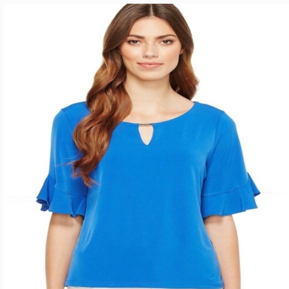 Calvin Klein Dark Blue Blouse w/ Ruffled sleeves